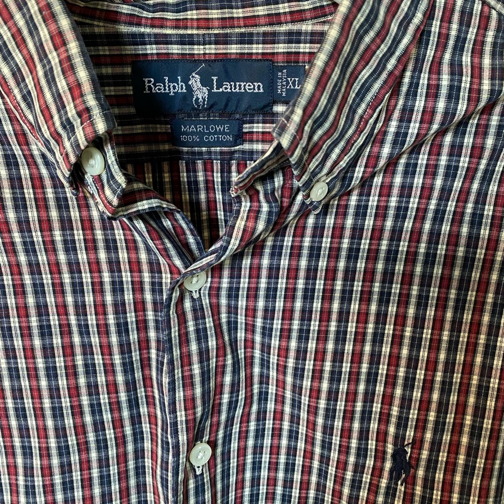 Ralph Lauren Men's Red and Blue Plaid Shirt